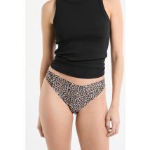 Stringi z mikrofibry bezszwowe w panterkę - L - camel clair - Etam