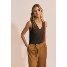 Etam - Vloeiende tanktop met V-hals - PAMELA SM - M - Brown - femme