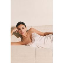 Satynowa halka nocna z koronkowymi wykończeniami - XL - white - Etam