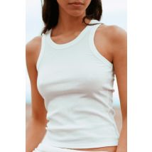 Koszulka na ramiączkach piżamowa z okrągłym dekoltem z bawełną - XL - white - Etam