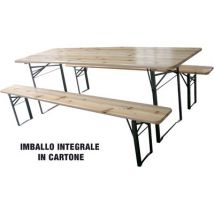 SET TAVOLO + PANCHE BIRRERIA 2 GAMBE DOMUS - LEGNO/ACCIAIO CM 200X60 H.CM 76 CF=PZ 3- 1 confezioni