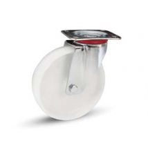 RUOTE INDUSTRIALI IN POLIAMMIDE C/PIASTRA GIREVOLE GABBIA RULLI 118BIS ø mm.200x50 piastra mm.140x110 235h. p. Kg.300 AVO