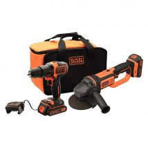 TRAPANO AVVITATORE A BATTERIA CON PERCUSSIONE + SMERIGLIATRICE IN SET 'BCK24D2S-QW' 18V - 2 ah Litio - BLACK DECKER