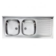 LAVELLO CUCINA DA APPOGGIO IN ACCIAIO INOX 2 VASCHE CON GOCCIOLATOIO MODELLO MONDIAL - CM.120x50 VASCA SINISTRA - PROFONDITÀ VASCA: 15 CM - HID