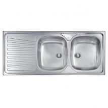 LAVELLO CUCINA DA INCASSO IN ACCIAIO INOX 2 VASCHE CON GOCCIOLATOIO MODELLO MONDIAL - CM.116x50 VASCA DESTRA - PROFONDITÀ VASCA: 15 CM - HID