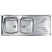 LAVELLO CUCINA DA INCASSO IN ACCIAIO INOX 2 VASCHE CON GOCCIOLATOIO MODELLO MONDIAL - CM.116x50 VASCA SINISTRA - PROFONDITÀ VASCA: 15 CM - HID