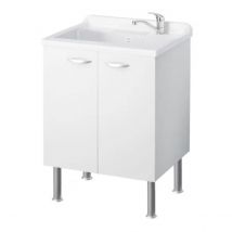 MOBILE LAVATOIO IN BILAMINATO BIANCO A 2 ANTE CON VASCA - L= 60 CM P= 50 CM H= 85CM DUE ANTE - CER""