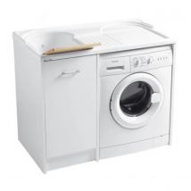 MOBILE LAVATOIO COPRILAVATRICE BIANCO IN TRUCIOLARE NOBILITATO CON LAVATRICE A DESTRA E VASCA A SINI - COPRILAVATRICE A DX E VASCA A SX L=106 P=60 H=90 - COL