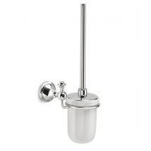 PORTA SCOPINO WC DA PARETE IN ACCIAIO INOX E CERAMICA MODELLO NEVIS - DIM. CM (LXPXH): 15,5X11,9X40,2 - CROMATO - GDY
