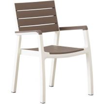 Sedia da Giardino con Braccioli in Resina Effetto Legno Impilabile Colore Bianco e Cappuccino Harmony Keter