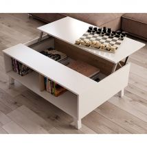 Mesa De Centro Elevable Zaiken Plus Blanco /Roble 38X100x68 Cm