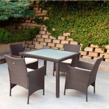 Conjunto De Jardín Aktive Garden 4 Sillones+Mesa Cuadrada Con Cojines Ratán Sintético Negro