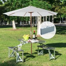 Mesa De Camping Outsunny Con 4 Asientos Plegable Plata 66X136x85,5 Cm