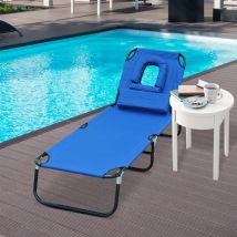 Tumbona Outsunny Orificio Para Cabeza Plegable/Reclinable Azul 56X28x190 Cm