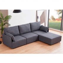 Sofá Chaiselongue Modular Mou 3 Plazas Con 2 Cojines Gris 93X276x183 Cm