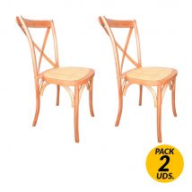 Pack De 2 Sillas De Comedor Provenza Madera Sostenible Y Ratán Natural Claro