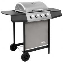 Barbacoa De Gas Vidaxl 8000W 4 Fogones Con Tapa Protectora Negro/Plata