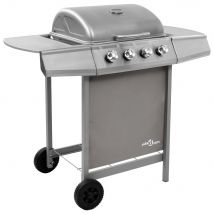 Barbacoa De Gas Vidaxl 8000W 4 Fogones Con Tapa Protectora Plata