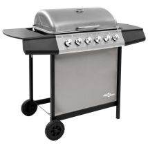 Barbacoa De Gas Vidaxl 12000W 6 Fogones Con Tapa Protectora Negro/Plata