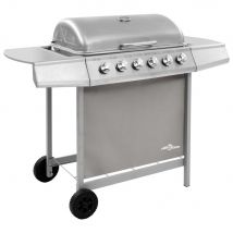 Barbacoa De Gas Vidaxl 12000W 6 Fogones Con Tapa Protectora Plata