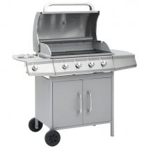 Barbacoa De Gas Con Grill Vidaxl 13900W 4+1 Fogones Con Tapa Protectora Plata