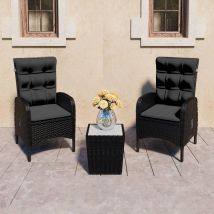 Conjunto De Jardín Vidaxl 2 Sillones Reclinables 1 Mesita De Ratán Negro