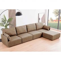 Sofá Chaiselongue Modular Mou 4 Plazas Con 2 Cojines Beige 93X366x183 Cm