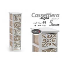 Cassettiera stretta 5 cassetti in legno cm 26 x 32 x 98 h