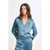 Koszula piżamowa z długimi rękawami z jedwabiu - L - encre - Etam