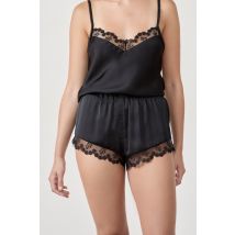 Szorty satynowe z koronkowymi detalami - XS - black - Etam