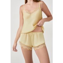 Szorty satynowe z koronkowymi detalami - M - citron - Etam