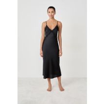 Camisón largo satinado con detalles de encaje - RENY - L - black - Mujer - Etam