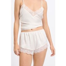 Pantalón corto de pijama satinado con detalles de encaje - DESIRE - XL - ecru - Mujer - Etam