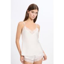 Top de satén con detalles de encaje - DESIRE - L - ficelle - Mujer - Etam