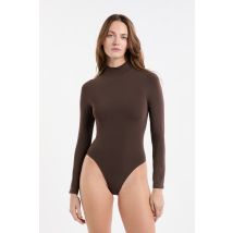 Body z długimi rękawami z wysokim dekoltem - XS - chocolat - Etam