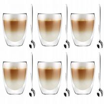Szklanki termiczne do kawy 250 ml Malachit latte zestaw z łyżeczkami 6 sztuk
