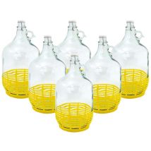 Balon gąsior 5 litrów szklany z klipsem Dama zestaw 6 sztuk z koszykiem