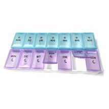 EWANTO Tablettenbox Pillendose Medikamtenbox 7 Tage morgens abends 14 Fächer hellblau/violett BPA-frei HA-36