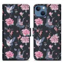 Coque pour Apple iPhone 14 PLUS Design Grue & Fleurs No. 9 Housse de protection Étui avec fermeture magnétique, fonction de support et compartiment 