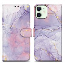 Coque pour Apple iPhone 12 MINI Design Marbre Rose Lilas No. 5 Housse de protection Étui avec fermeture magnétique, fonction de support et 
