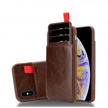 Coque pour Apple iPhone XS MAX en BRUN CHÊNE Housse de protection Étui en silicone TPU et revêtement en similicuir, avec compartiment et emplacements 