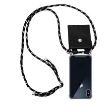 Tour de cou chaîne pour Apple iPhone X / XS en NOIR ARGENT Housse de protection Étui en silicone avec anneaux argentés, cordon de serrage et étui 