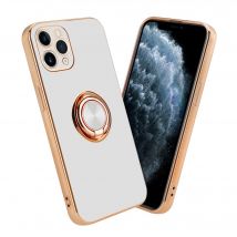Coque pour Apple iPhone 11 PRO MAX en Glossy Blanc - Or avec anneau Housse de protection Étui en silicone TPU flexible, avec protection pour appareil