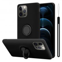 Coque pour Apple iPhone 12 / 12 PRO en LIQUID BLACK Housse de protection Étui en silicone TPU flexible avec anneau