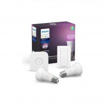 PHILIPS HUE White & Colors starter kit 2 bombillas con puente de conexión y mando a distancia dimmer - 10 W - E27 - Nuevo