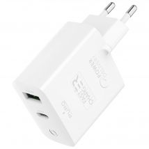 Chargeur USB A + USB C 32W (12+20W) Power Delivery Blanc Puro