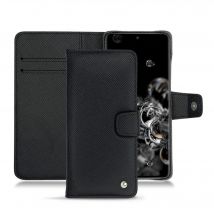 Funda de piel Samsung Galaxy S20+ 5G - Solapa billetera - Negro - Piel saffiano - Nuevo