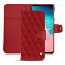 Housse cuir Samsung Galaxy S10E - - Rouge - Cuir lisse couture