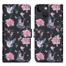 Coque pour Apple iPhone 13 MINI Design Grue & Fleurs No. 9 Housse de protection Étui avec fermeture magnétique, fonction de support et compartiment
