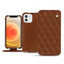 Housse cuir Apple iPhone 12 mini - Rabat vertical - Marron - Cuir lisse couture